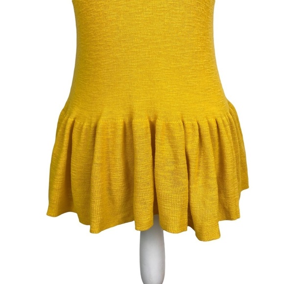 Moda Linen Peplum Tank Size Medium Mustard Yellow Ruffle Shirt Lagenlook - Picture 4 of 7